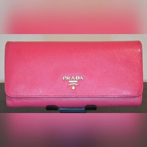 Prada Saffiano Leather Continental Wallet – Pink – Zip Around – Authentic